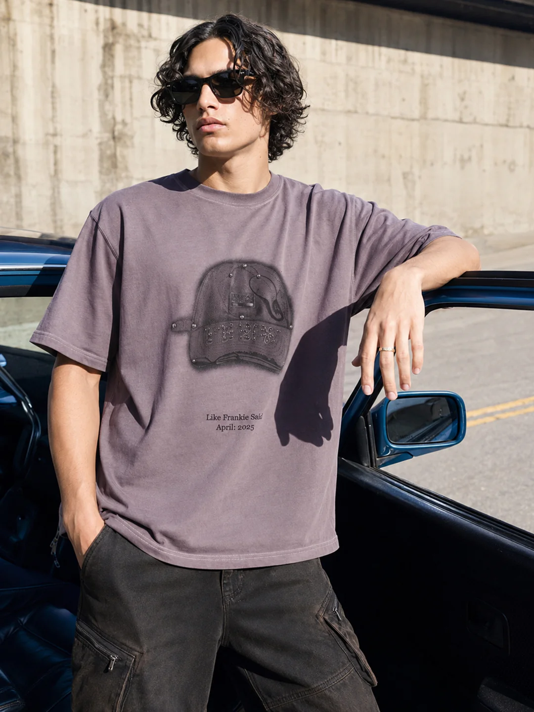 Men's Purple Relaxed Fit Graphic Printed 240 GSM Street Wear T-Shirt