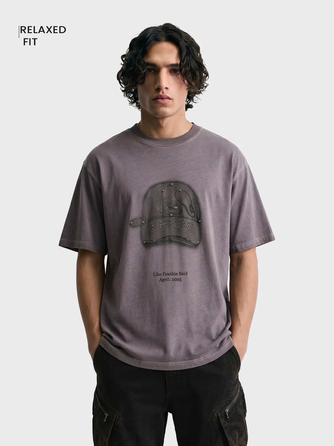 Men's Purple Relaxed Fit Graphic Printed 240 GSM Street Wear T-Shirt - Image 2