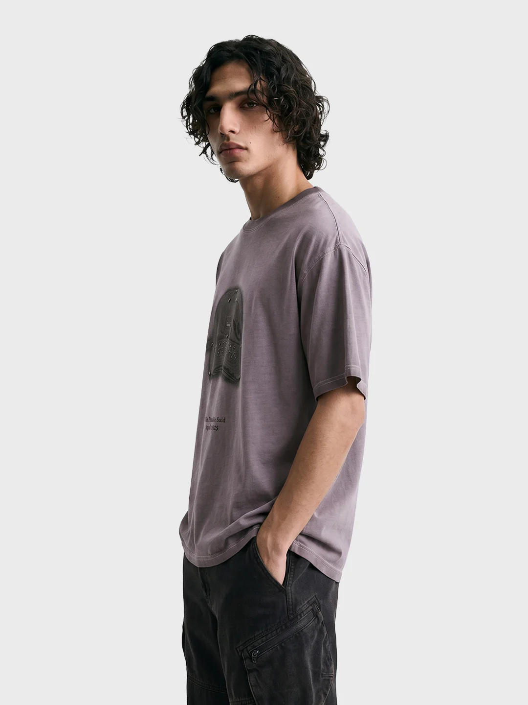 Men's Purple Relaxed Fit Graphic Printed 240 GSM Street Wear T-Shirt - Image 5