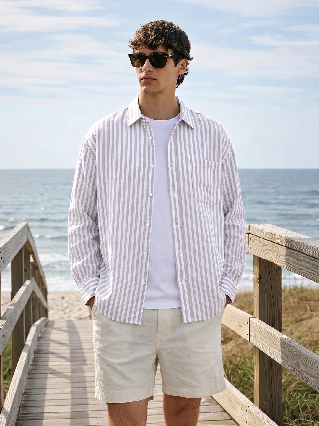 Men's Purple Super Relaxed Fit Vertical Stripes Casual Shirt
