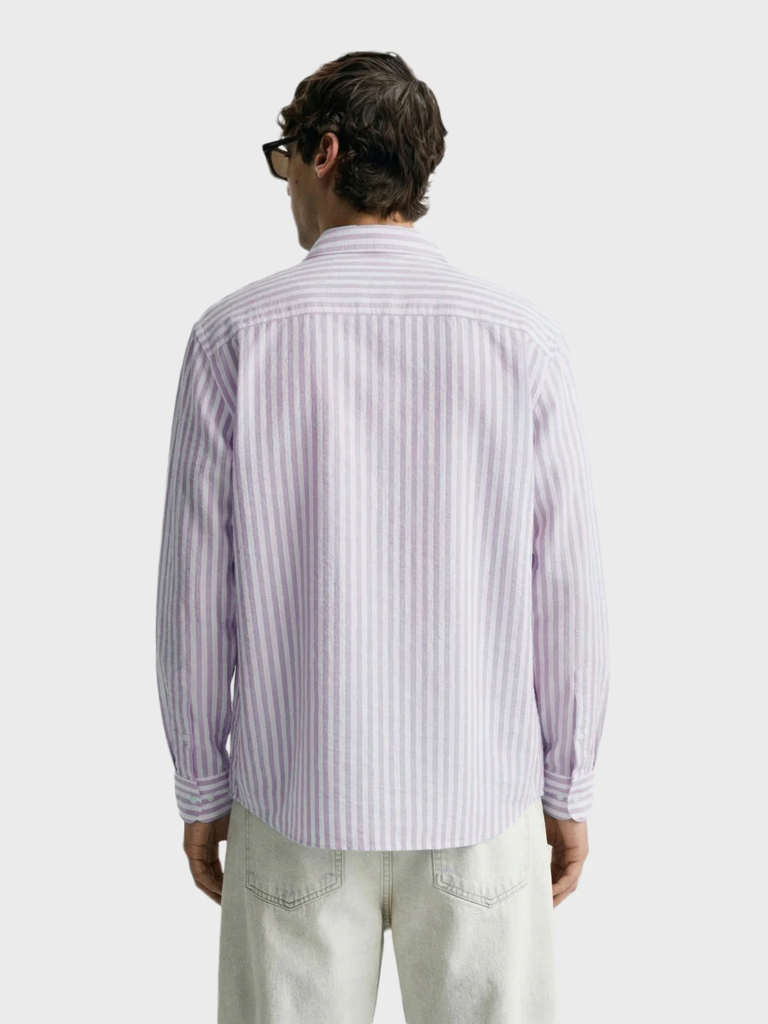 Men's Purple Super Relaxed Fit Vertical Stripes Casual Shirt - Image 5