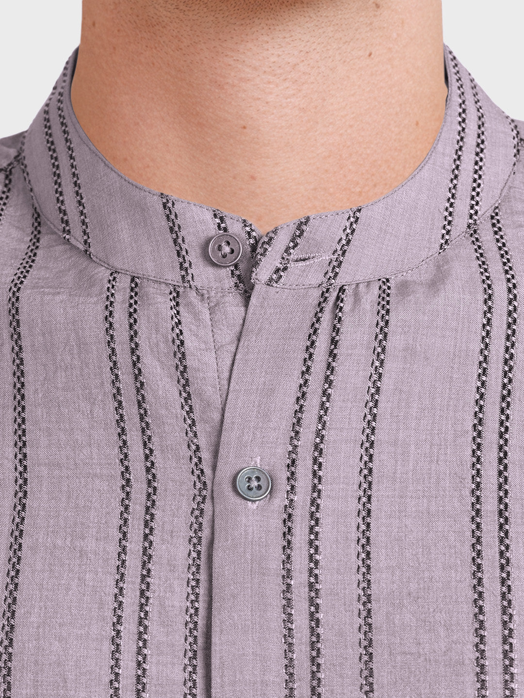 Men's Purple Relaxed Fit Vertical Stripes Resort Wear Shirt - Image 3