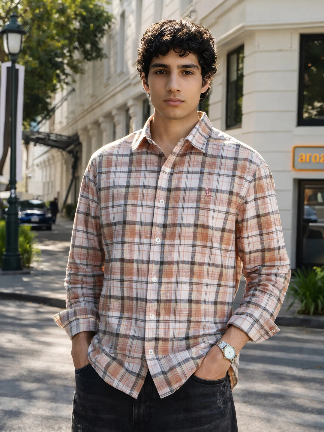 Men's Purple Slim Fit Checkered Casual Shirt