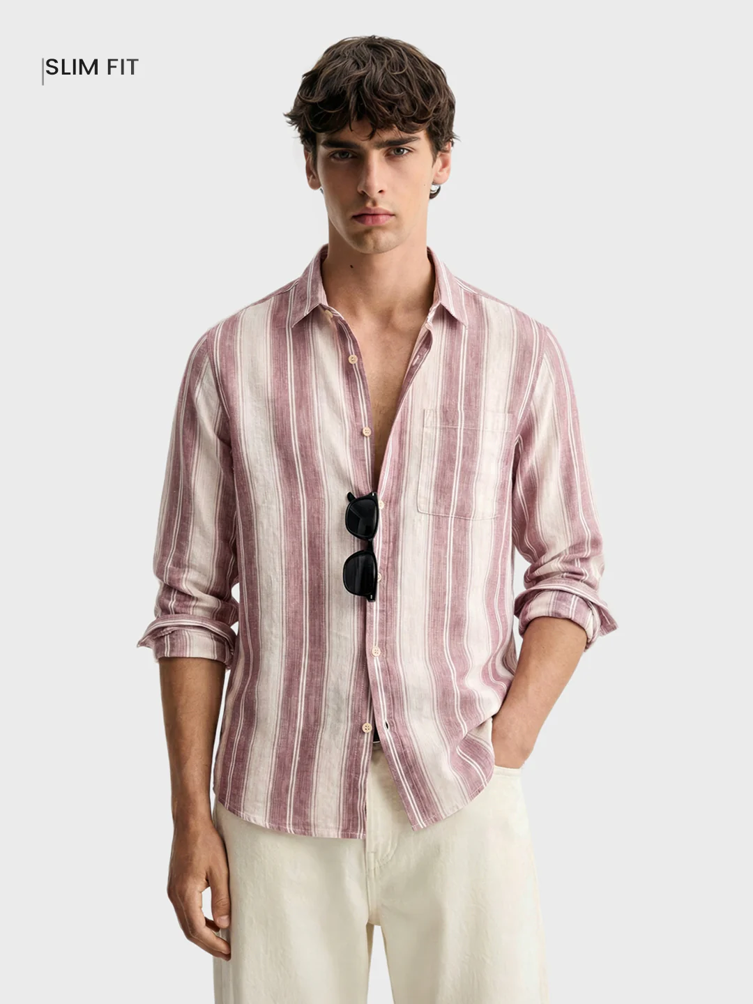 Men's Purple Slim Fit Vertical Stripes Casual Shirt