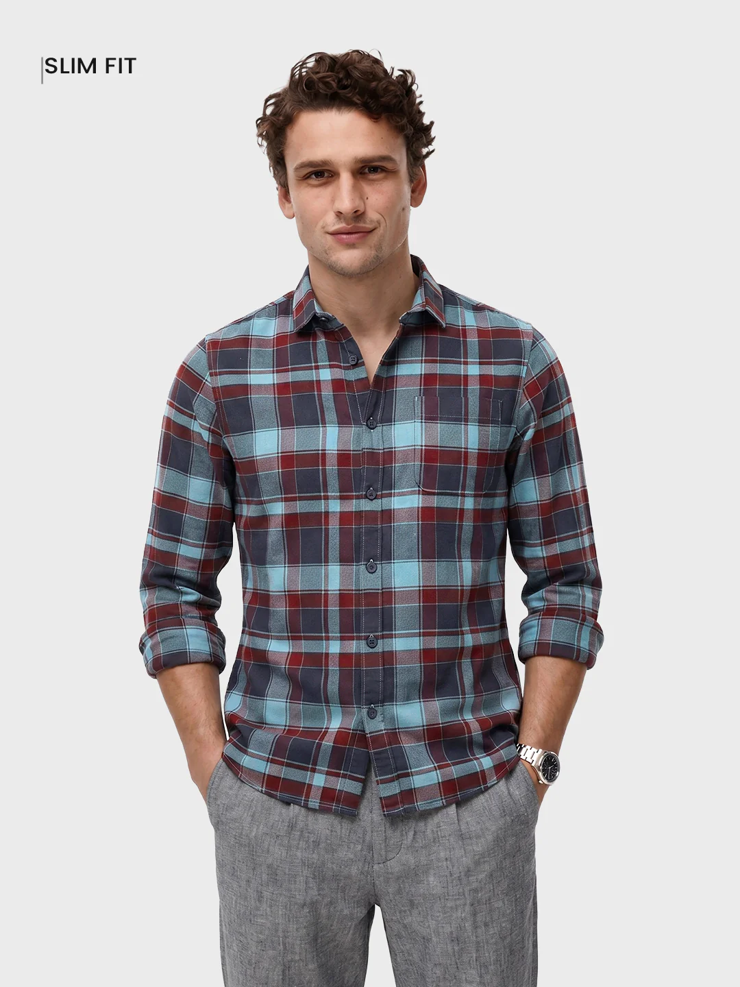 Men's Red Regular Fit Checkered Casual Shirt - Image 2
