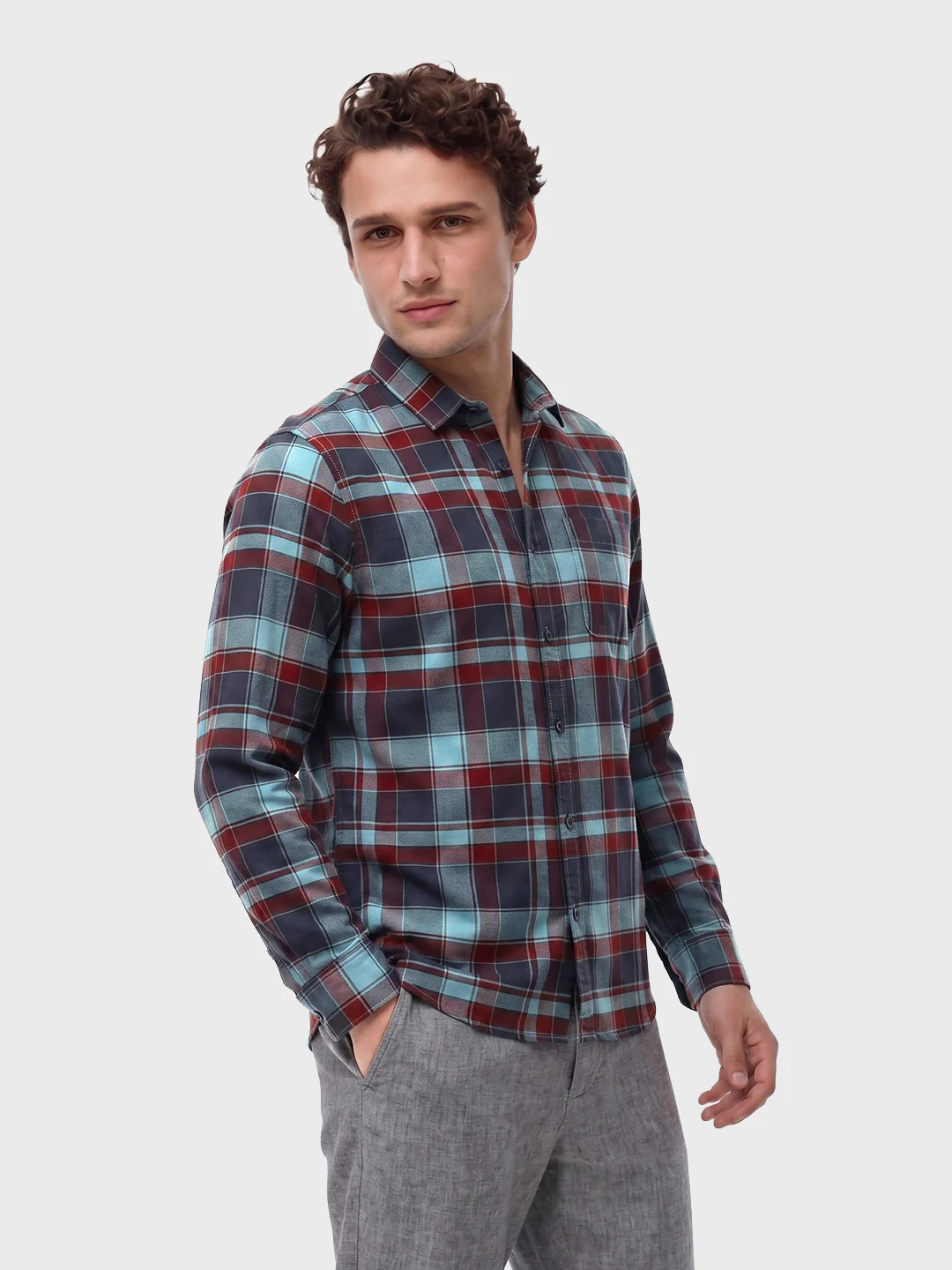 Men's Red Regular Fit Checkered Casual Shirt - Image 4