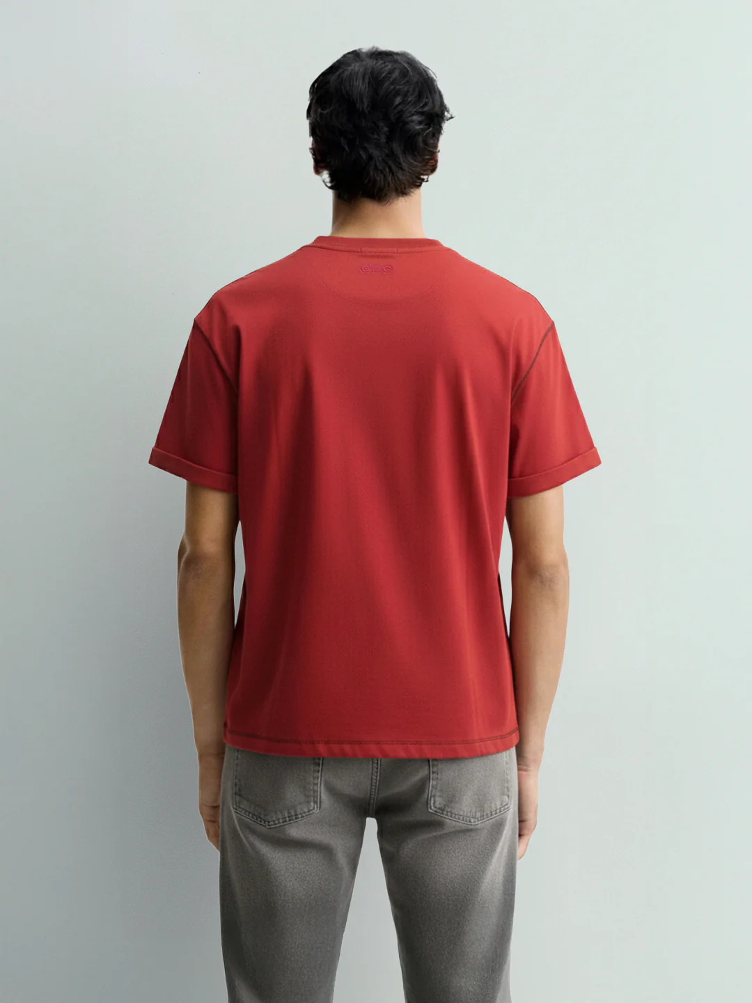Men's Red Relaxed Fit Embroided 240 GSM Casual T-Shirt - Image 2