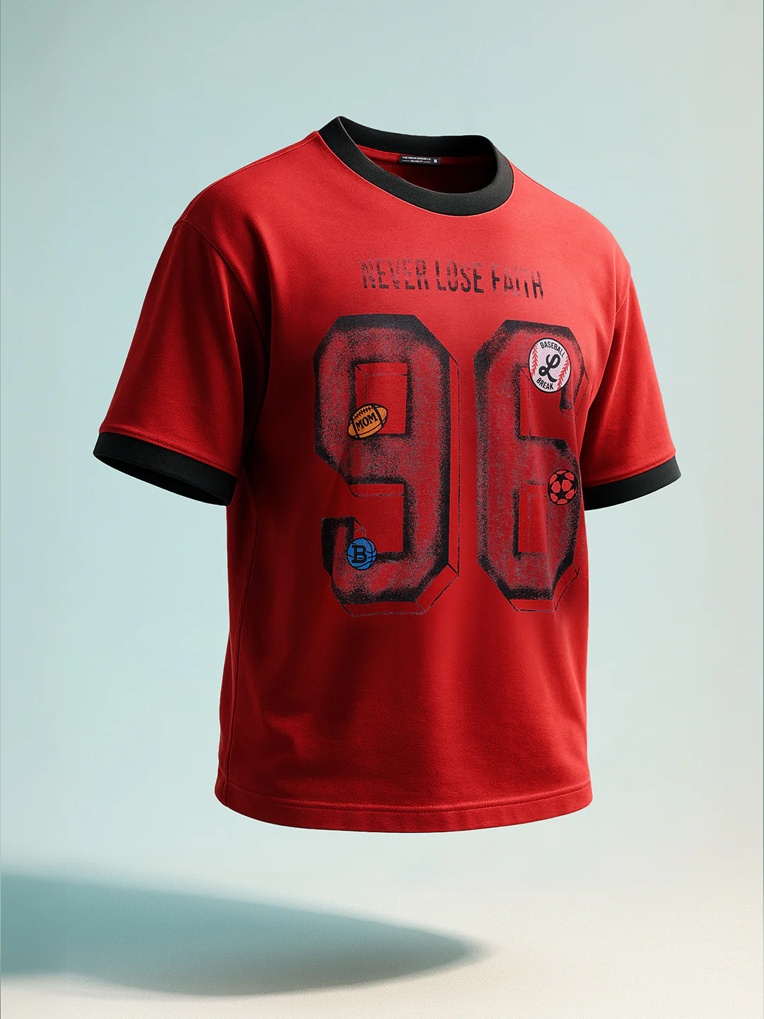 Men's Red Relaxed Fit Graphic Printed 240 GSM Sport Wear T-Shirt - Image 8