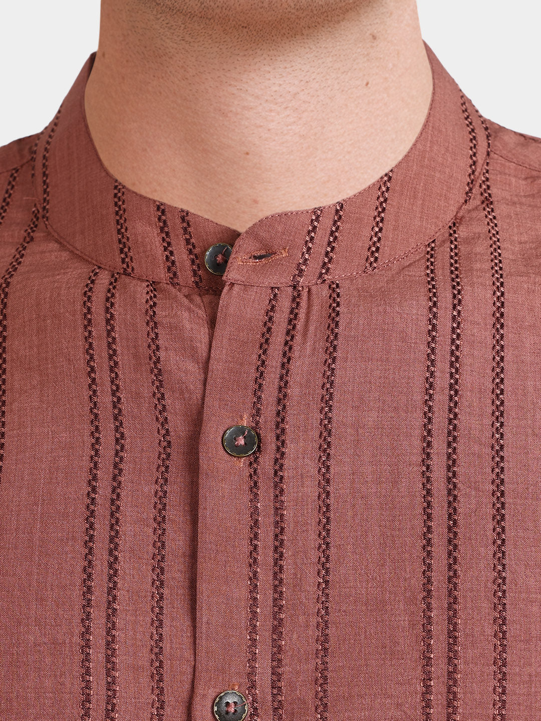 Men's Red Relaxed Fit Vertical Stripes Resort Wear Shirt - Image 3