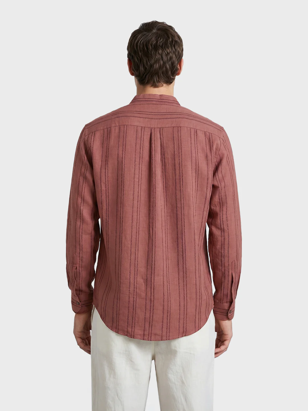 Men's Red Relaxed Fit Vertical Stripes Resort Wear Shirt - Image 5