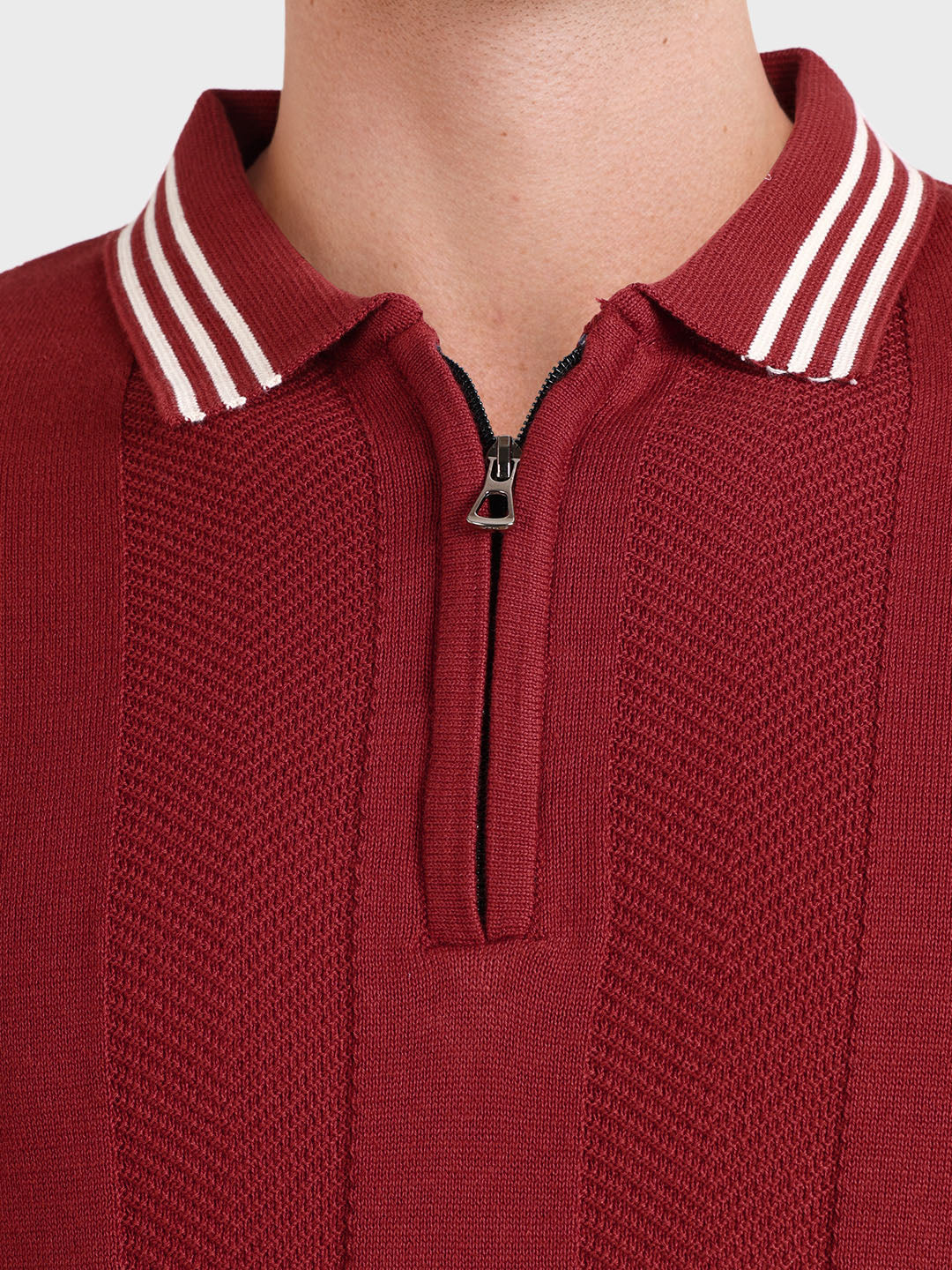 Men's Red Slim Fit Solid Casual Polo T-Shirt - Image 3