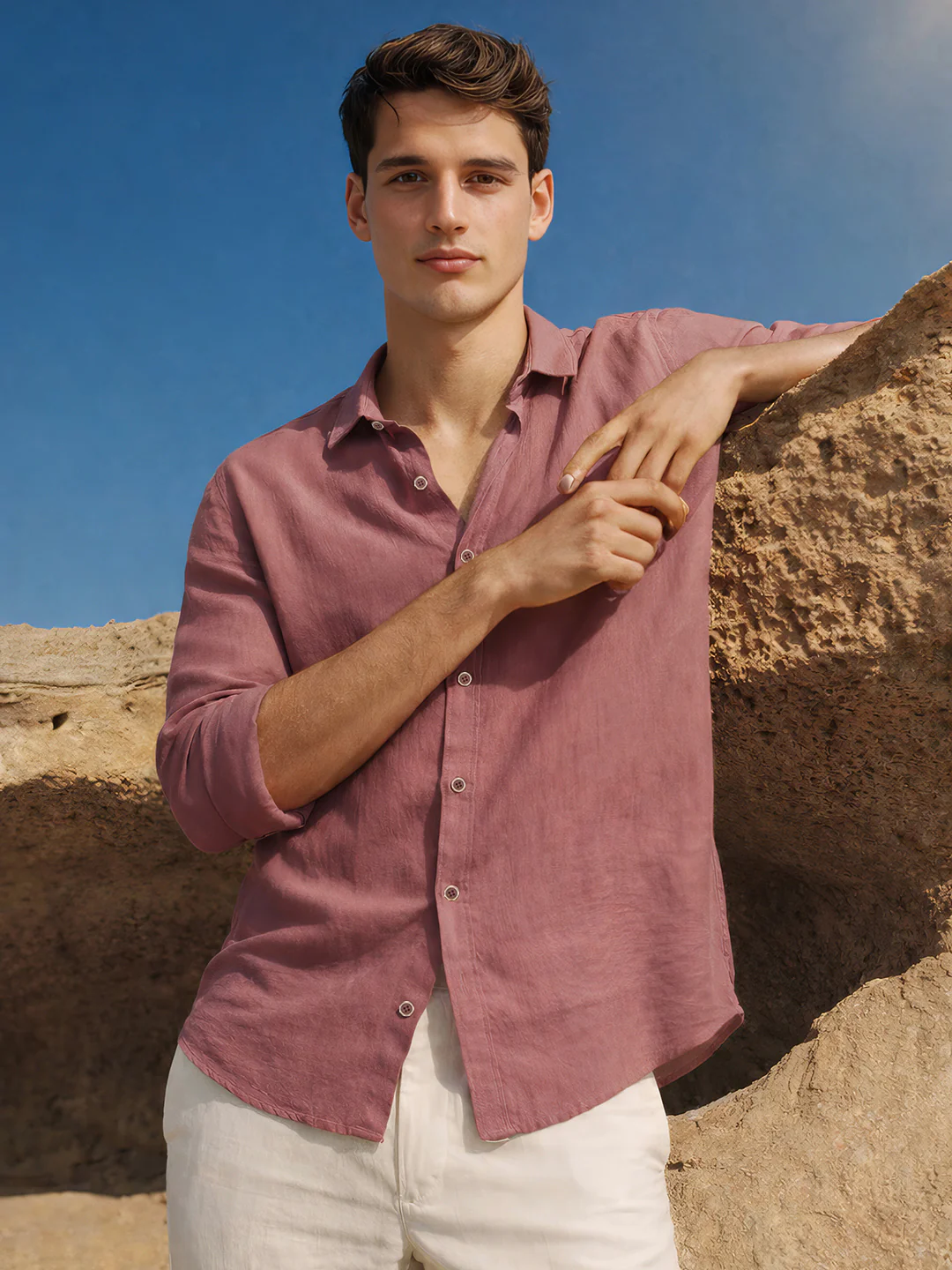 Men's Rust Regular Fit Casual Solid Shirt