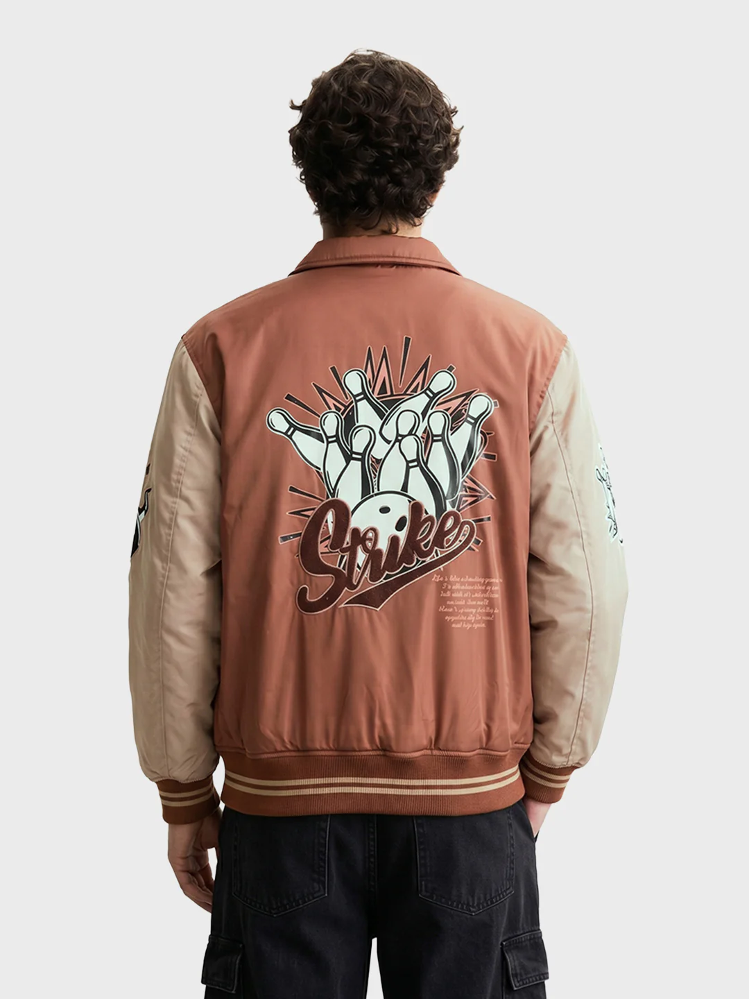 Men's Rust Relaxed Fit Embroidered Varsity Jacket - Image 5