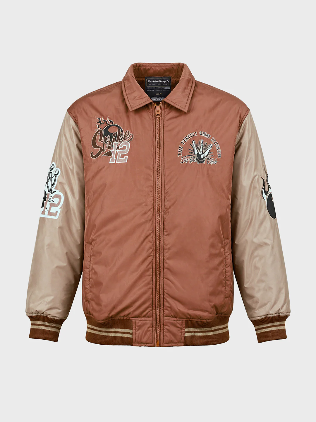 Men's Rust Relaxed Fit Embroidered Varsity Jacket - Image 6