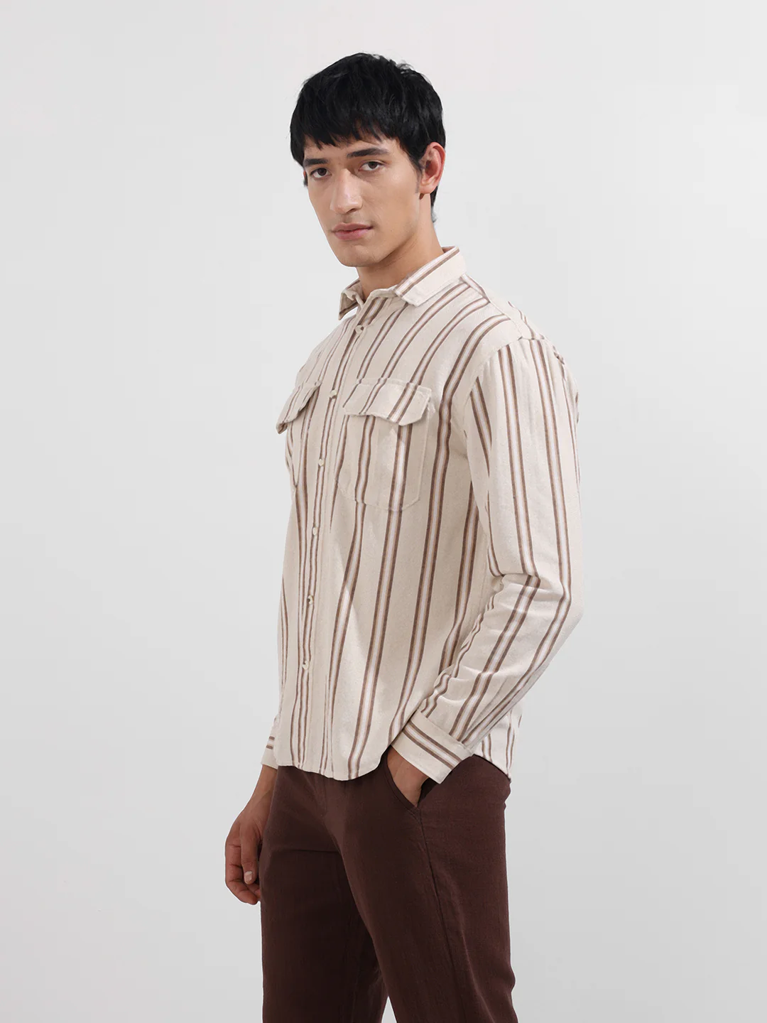 Men's Rust Relaxed Fit Striped Casual Shirt - Image 4