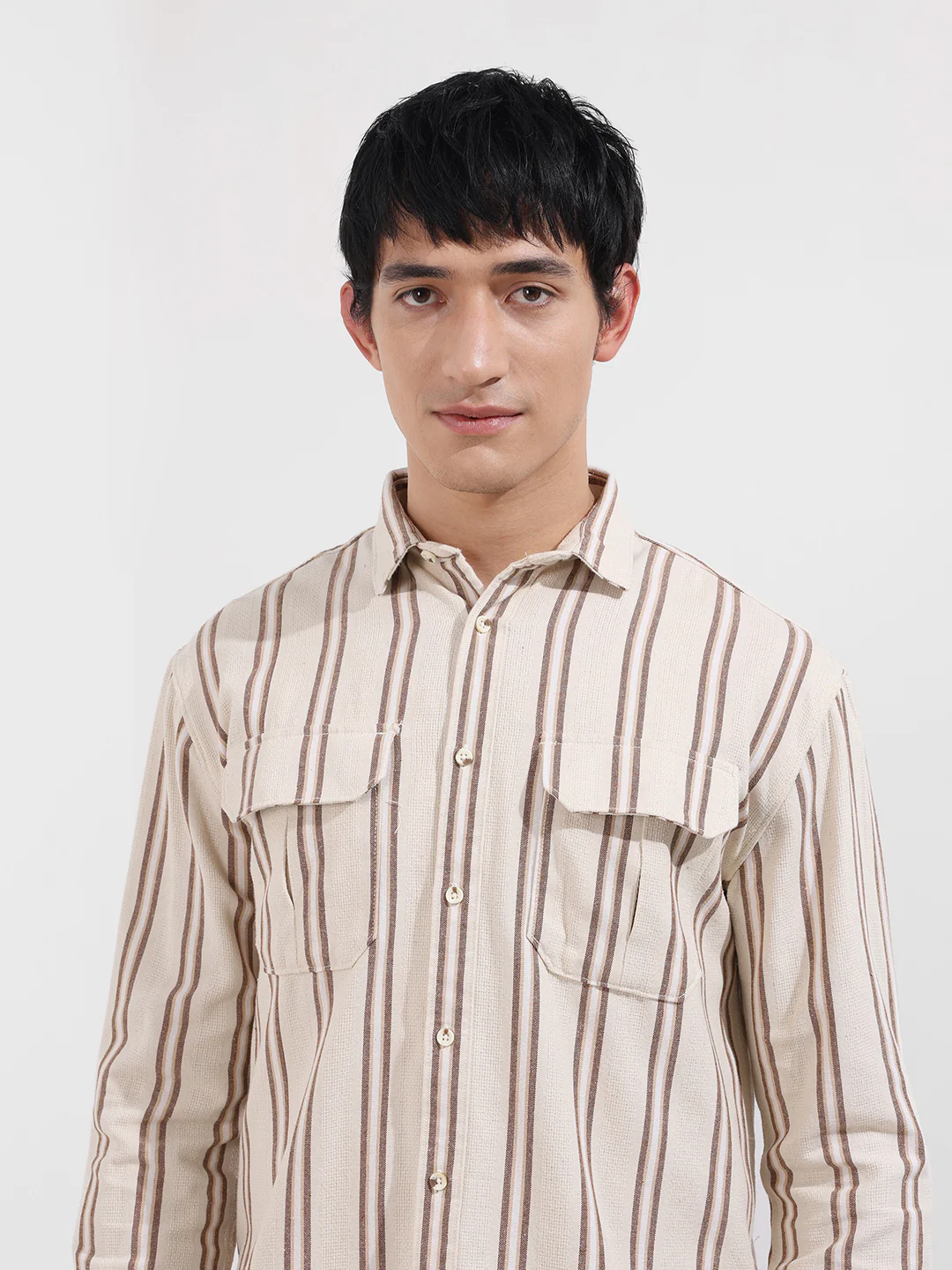 Men's Rust Relaxed Fit Striped Casual Shirt - Image 5