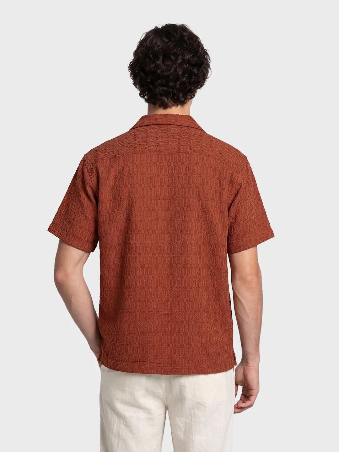 Men's Rust Relaxed Fit Solid Casual Shirt - Image 5