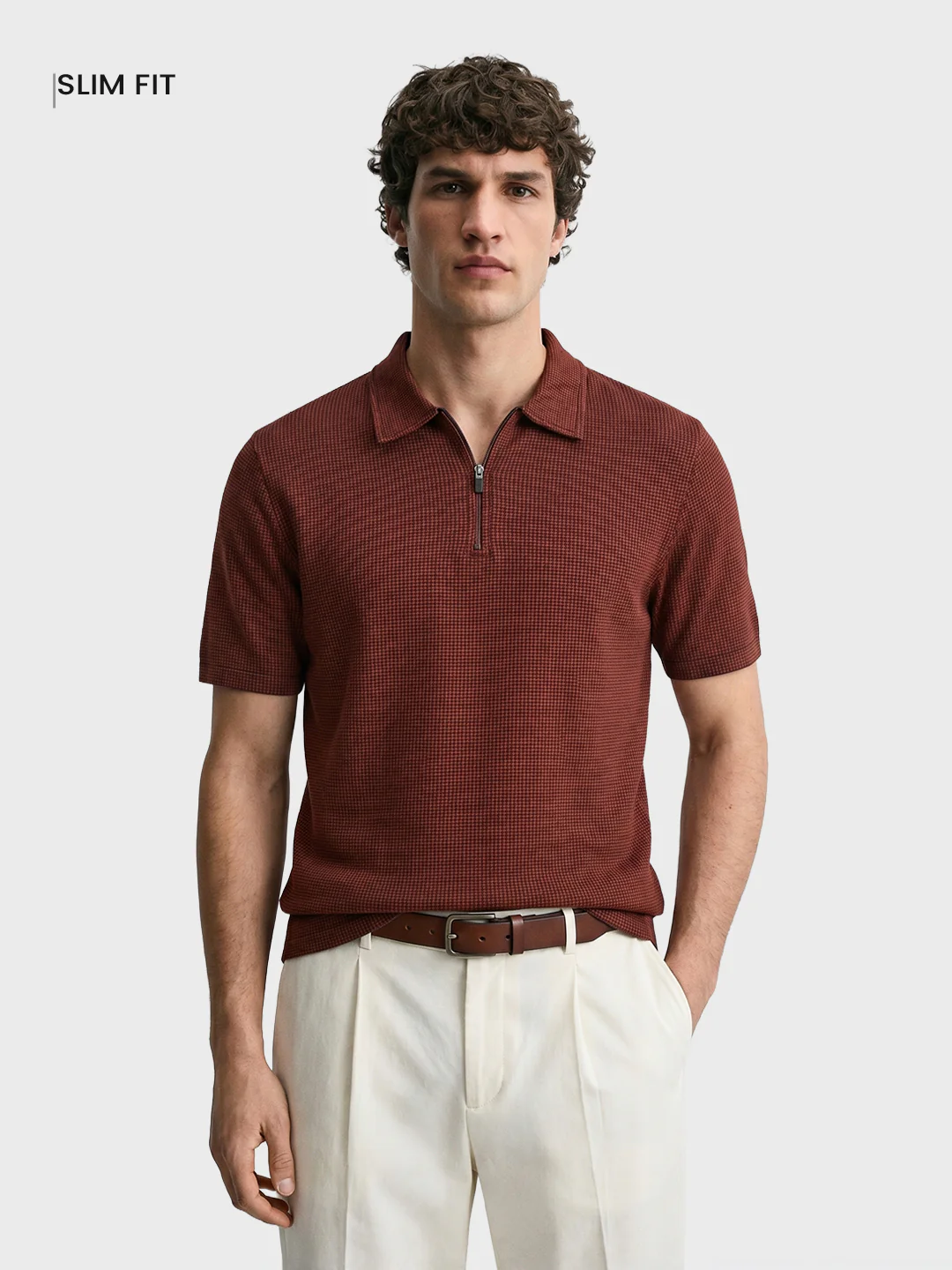 Men's Rust Slim Fit Printed Casual Polo T-Shirt - Image 2