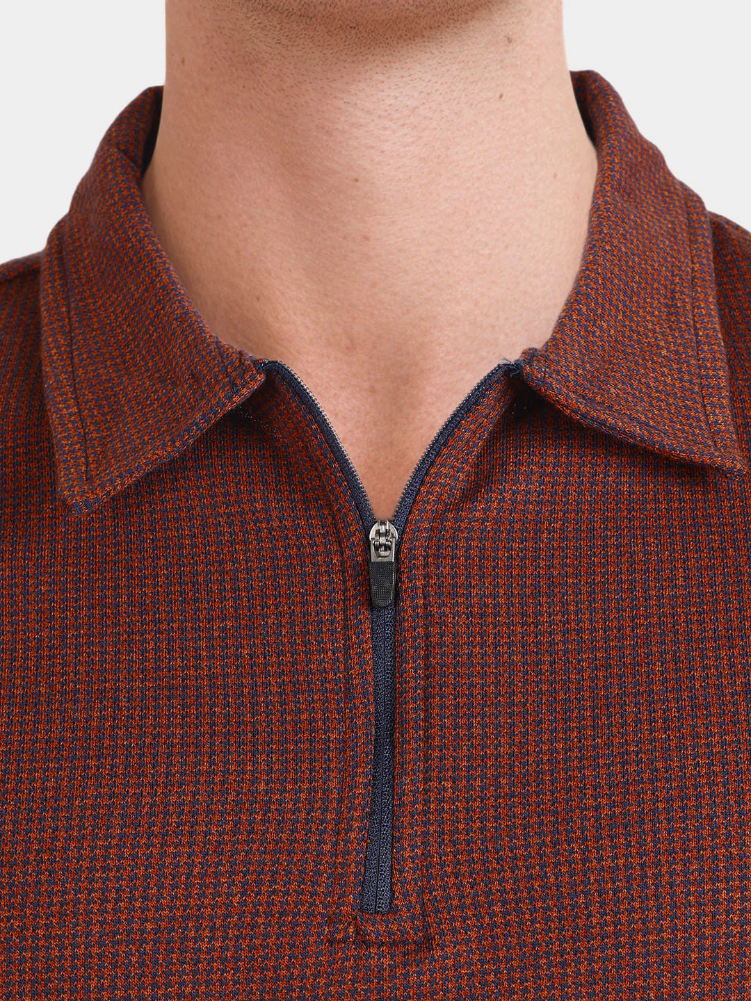 Men's Rust Slim Fit Printed Casual Polo T-Shirt - Image 3