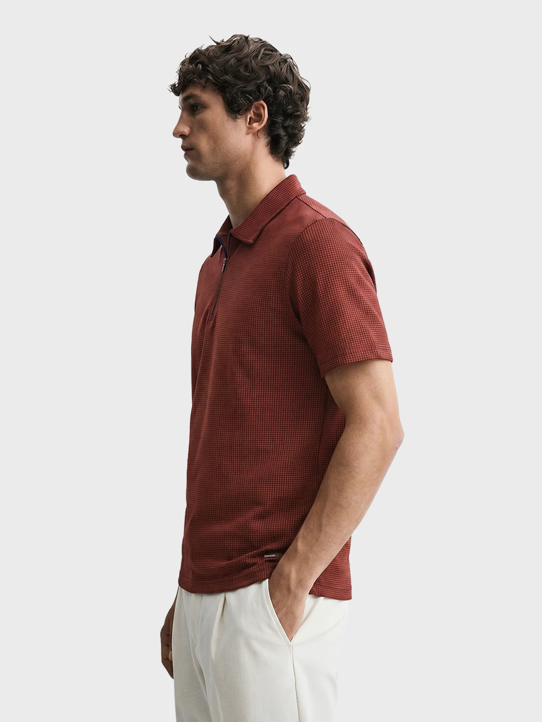 Men's Rust Slim Fit Printed Casual Polo T-Shirt - Image 4