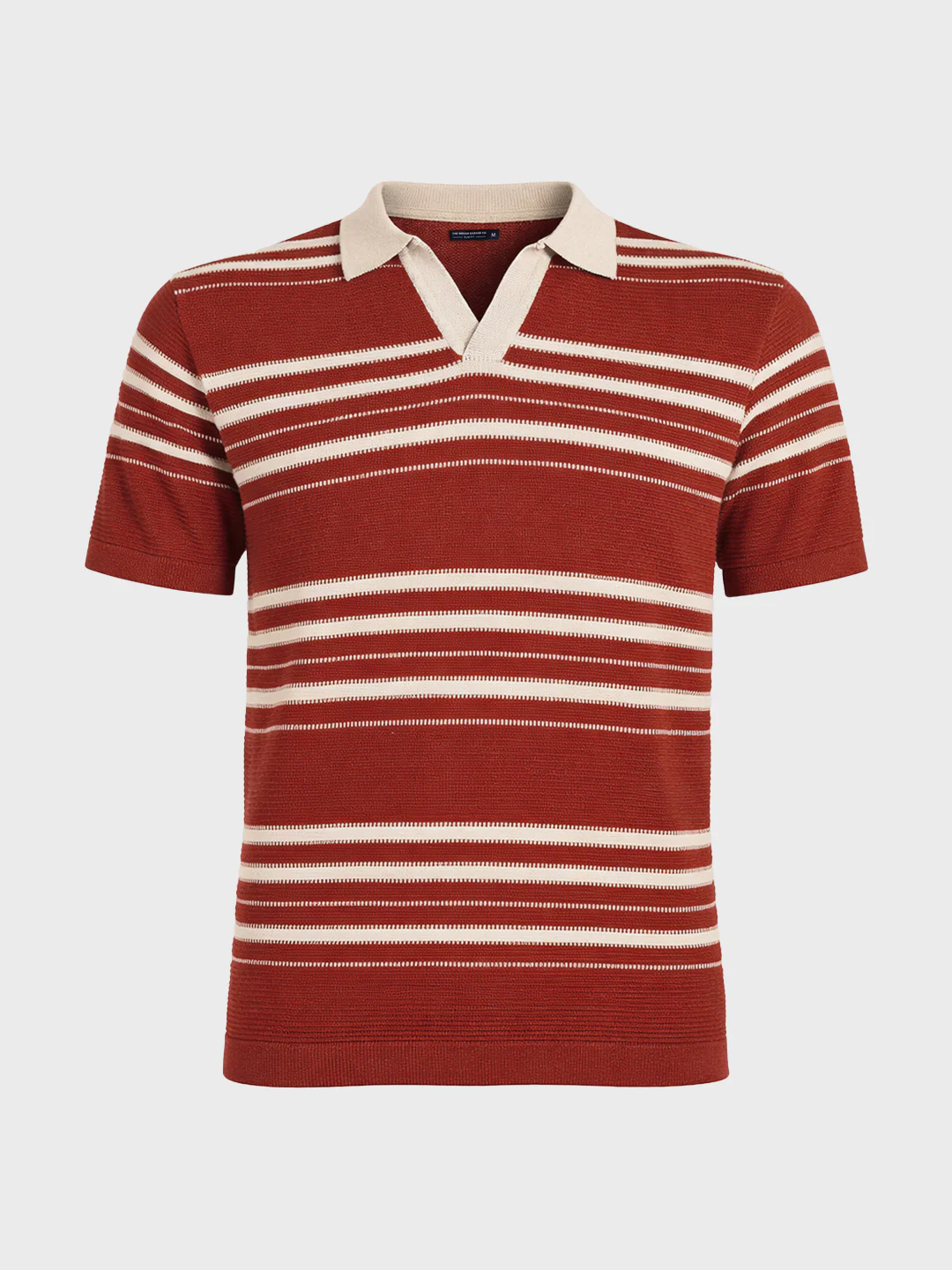 Men's Rust Slim Fit Striped Flat Knit Johnny Collar Polo T-Shirt - Image 5
