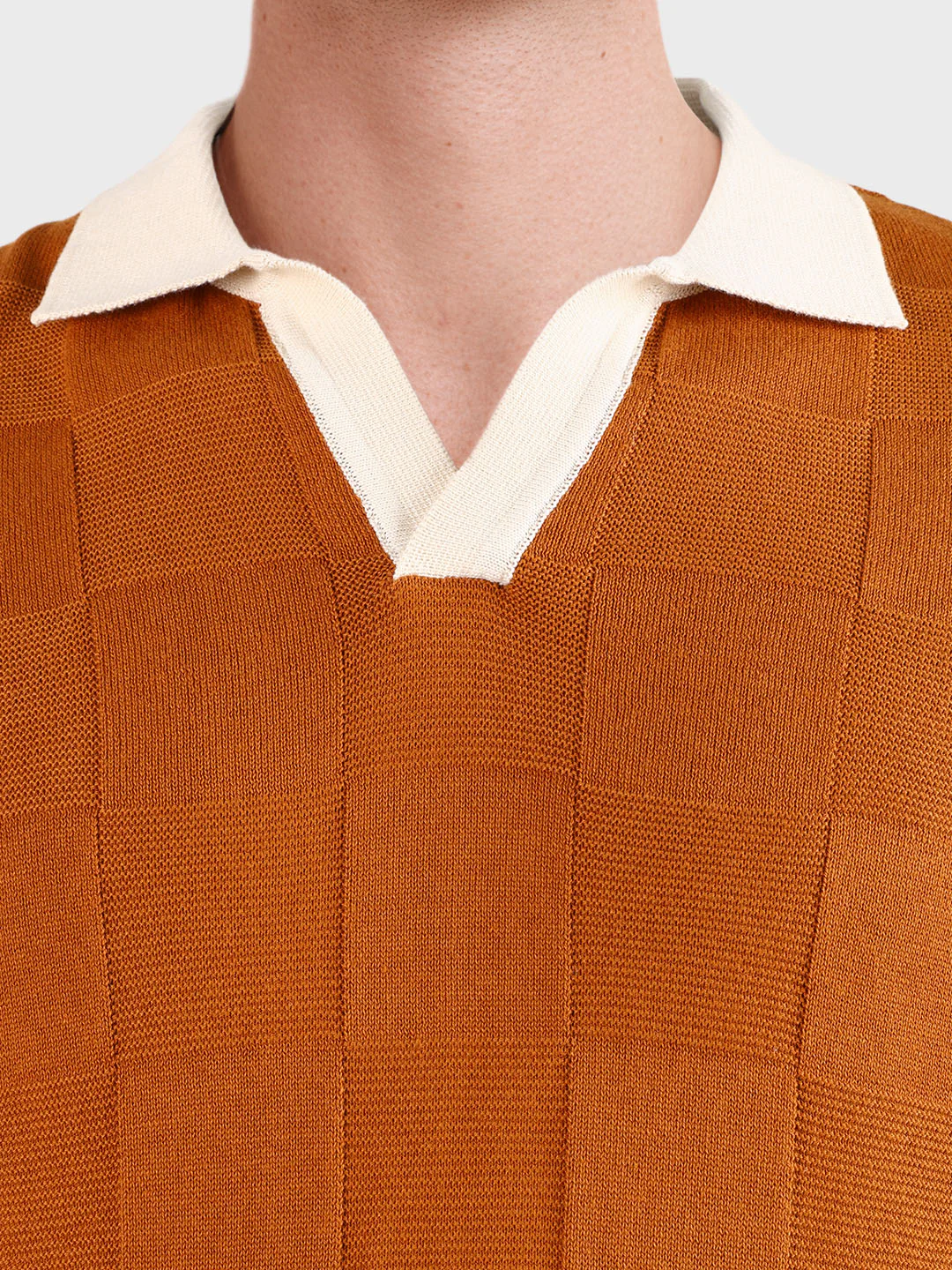 Men's Rust Slim Fit Solid Flat Knit Polo T-Shirt - Image 3