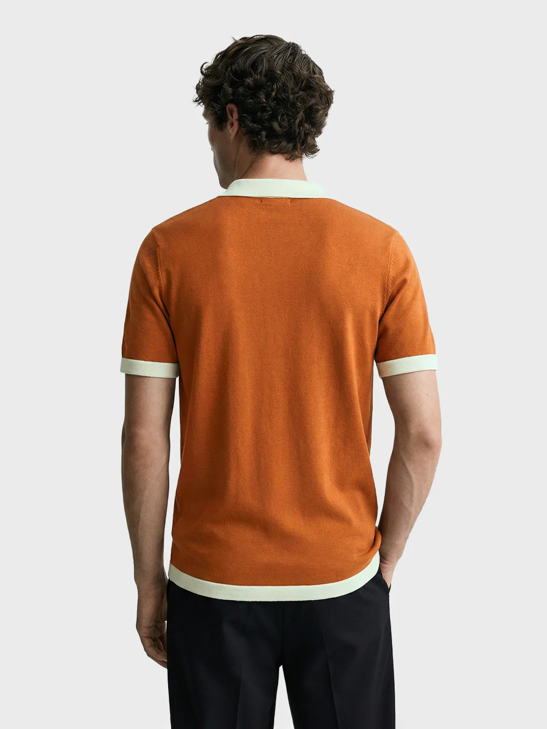 Men's Rust Slim Fit Solid Flat Knit Polo T-Shirt - Image 5