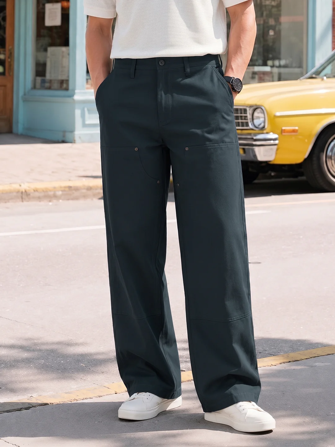Men's Grey Baggy Fit Solid Utility Trousers