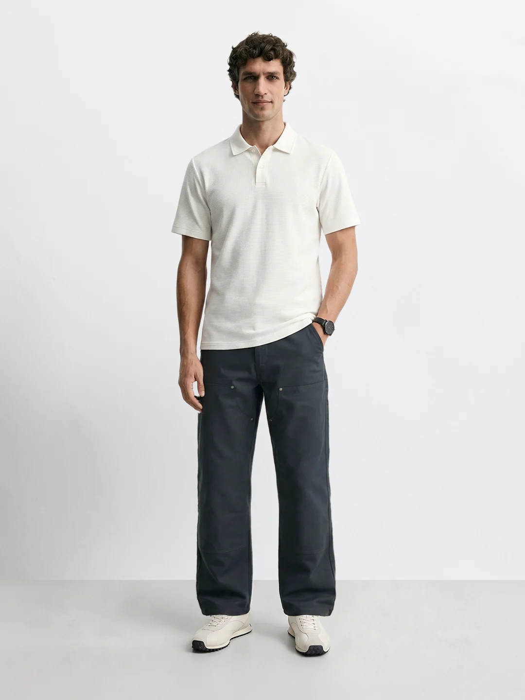 Men's Grey Baggy Fit Solid Utility Trousers - Image 6
