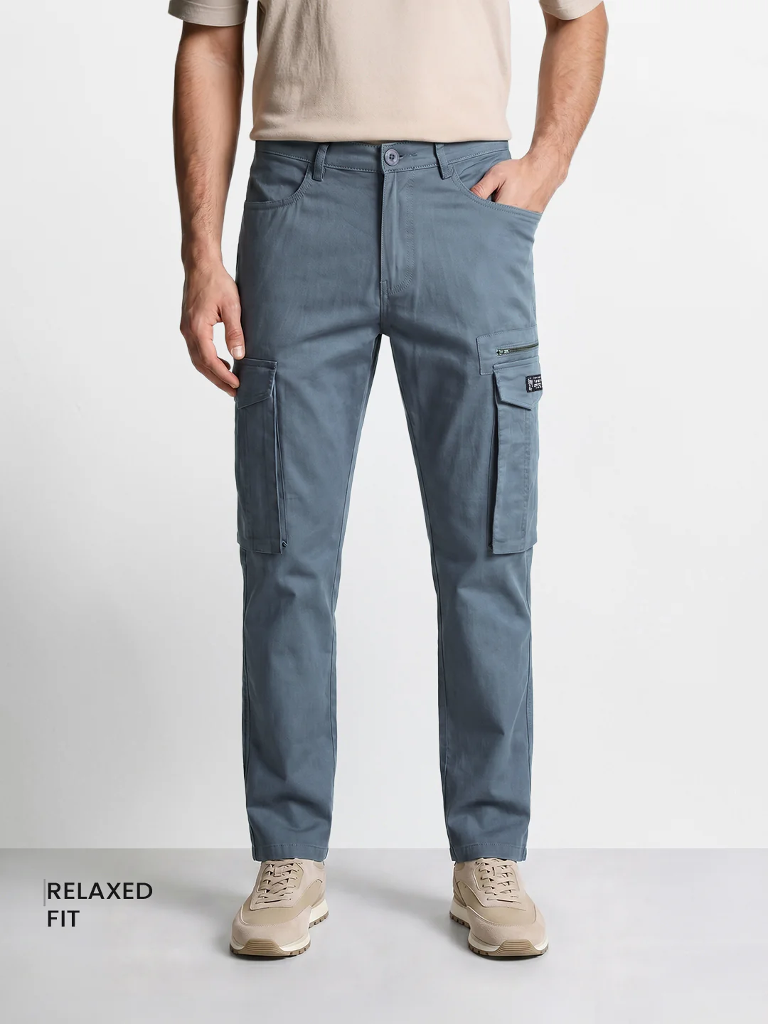 Men's Silver Relaxed Fit Solid Utility Cargo - Image 2