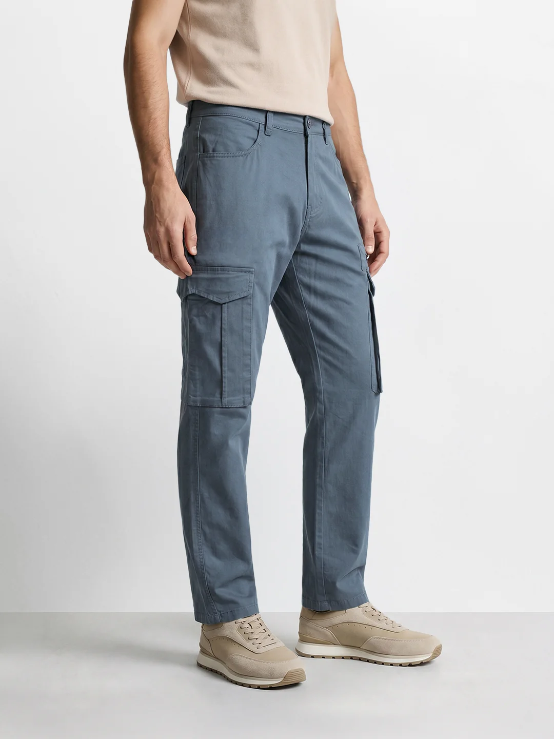 Men's Silver Relaxed Fit Solid Utility Cargo - Image 3