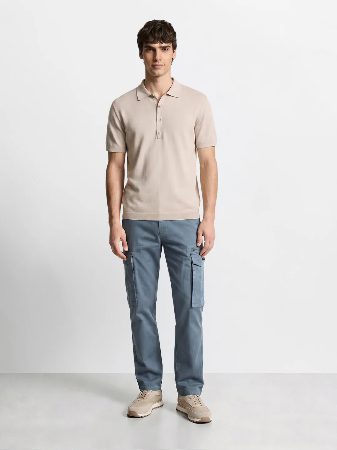 Men's Silver Relaxed Fit Solid Utility Cargo - Image 6