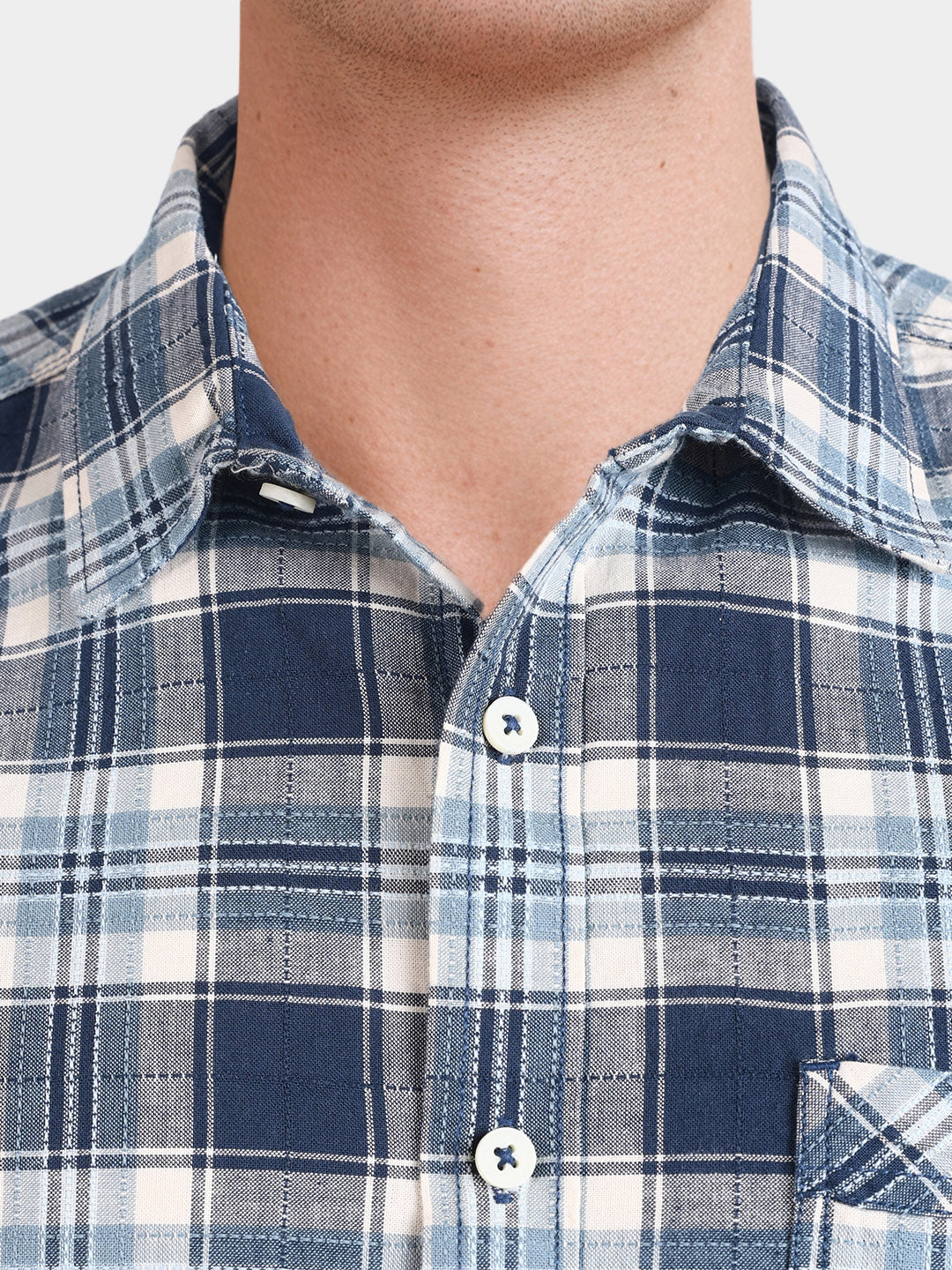 Men's Teal Slim Fit Checkered Casual Shirt - Image 3