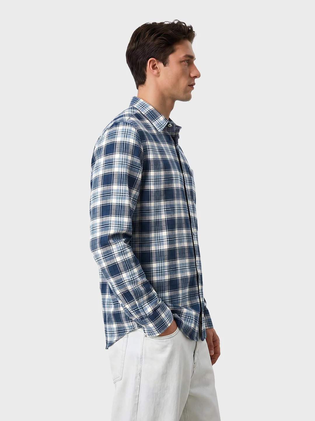 Men's Teal Slim Fit Checkered Casual Shirt - Image 4