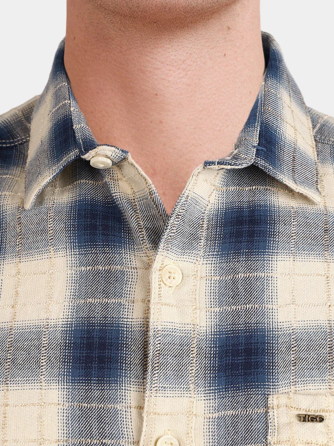 Men's Teal Slim Fit Checkered Casual Shirt - Image 3