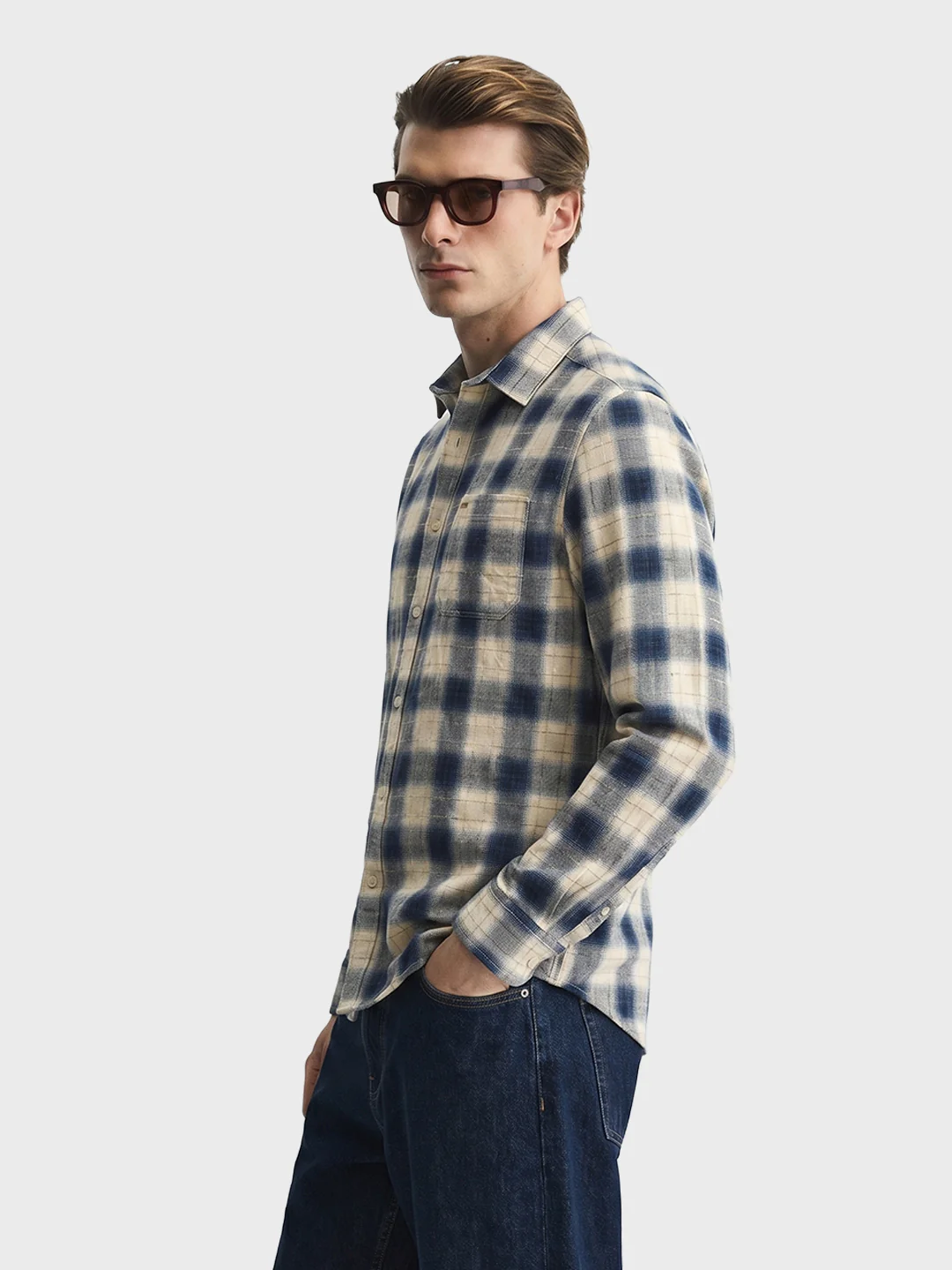 Men's Teal Slim Fit Checkered Casual Shirt - Image 4