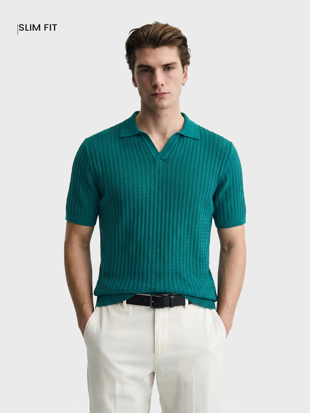Men's Teal Slim Fit Solid Casual Polo T-Shirt - Image 2