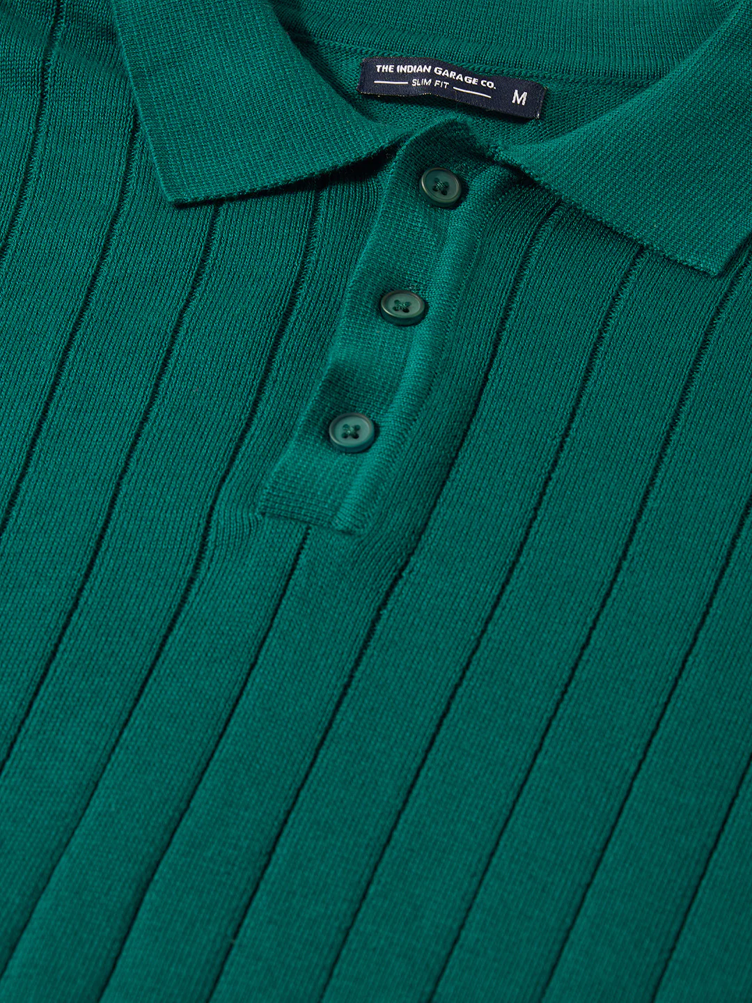 Men's Teal Slim Fit Solid Flat Knit Polo T-Shirt - Image 3