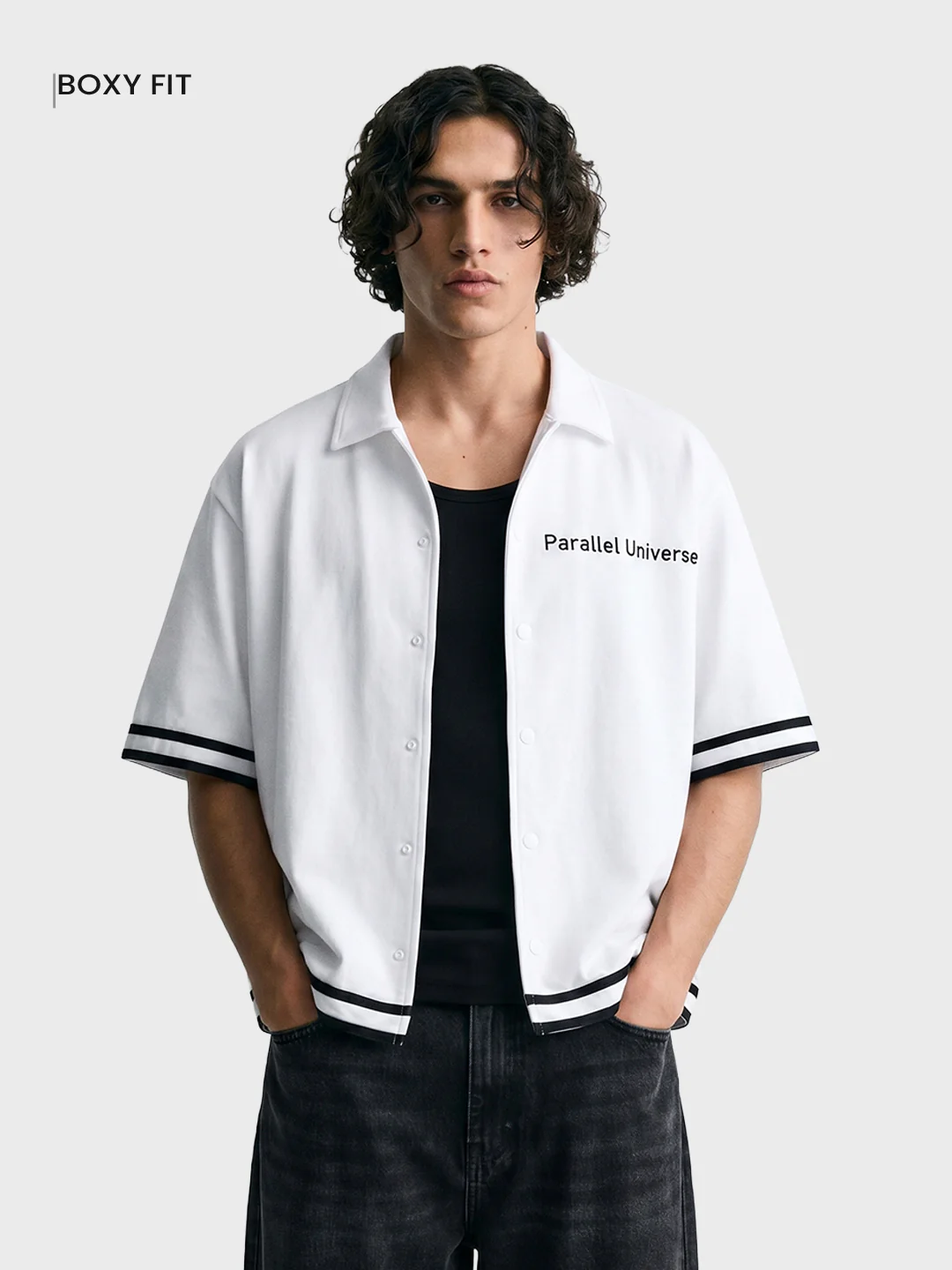 Men's White Boxy Fit Embroided Casual Shirt - Image 2