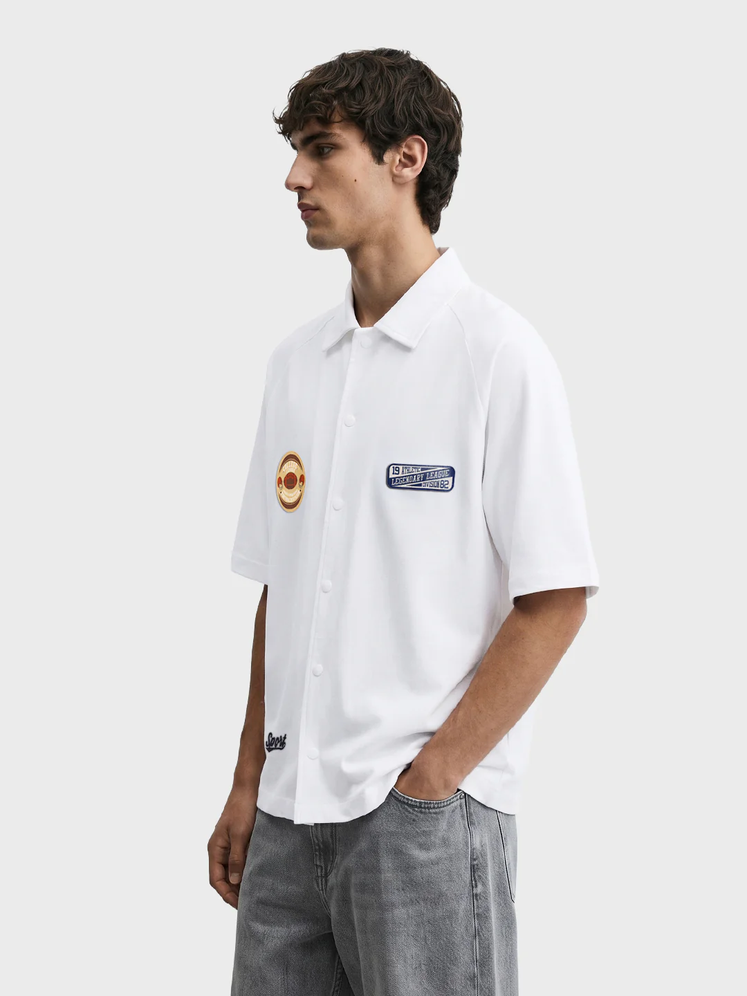 Men's White Boxy Fit Embroided Casual Shirt - Image 4