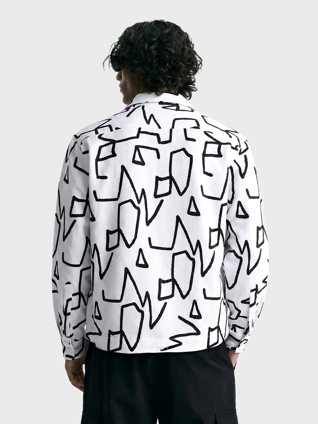 Men's White Boxy Fit Printed Utility Shirt - Image 5
