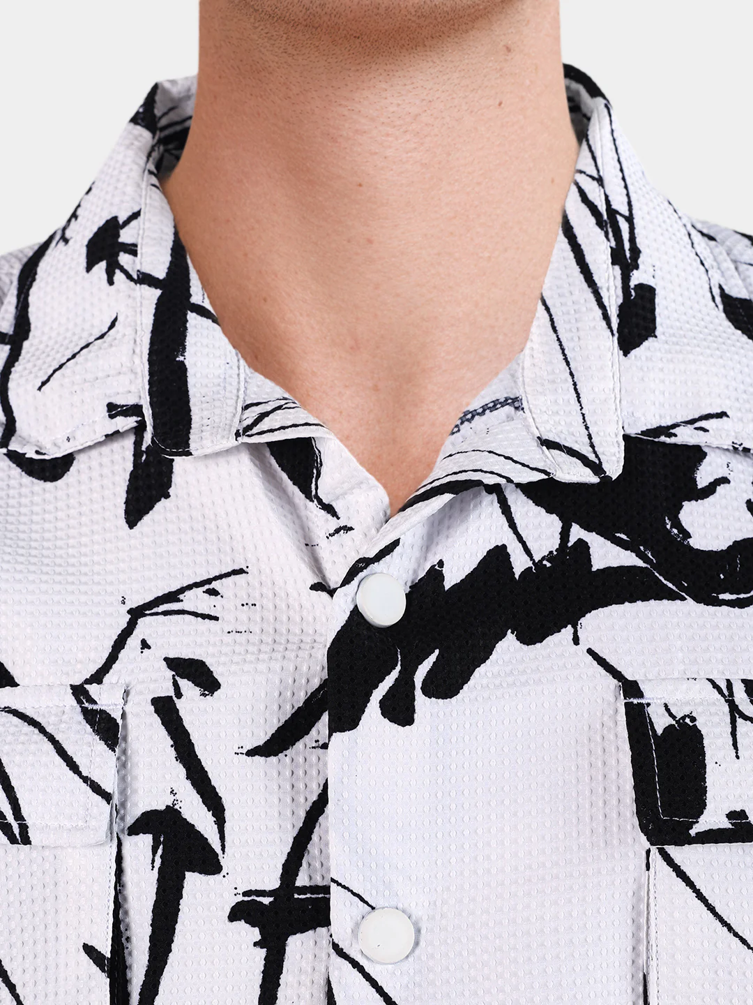 Men's White Boxy Fit Printed Utility Shirt - Image 3