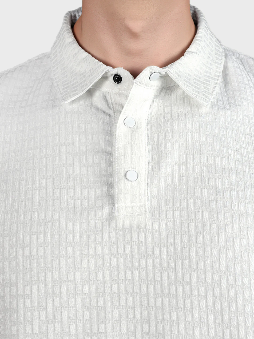 Men's White Boxy Fit Textured Casual T-Shirt - Image 3