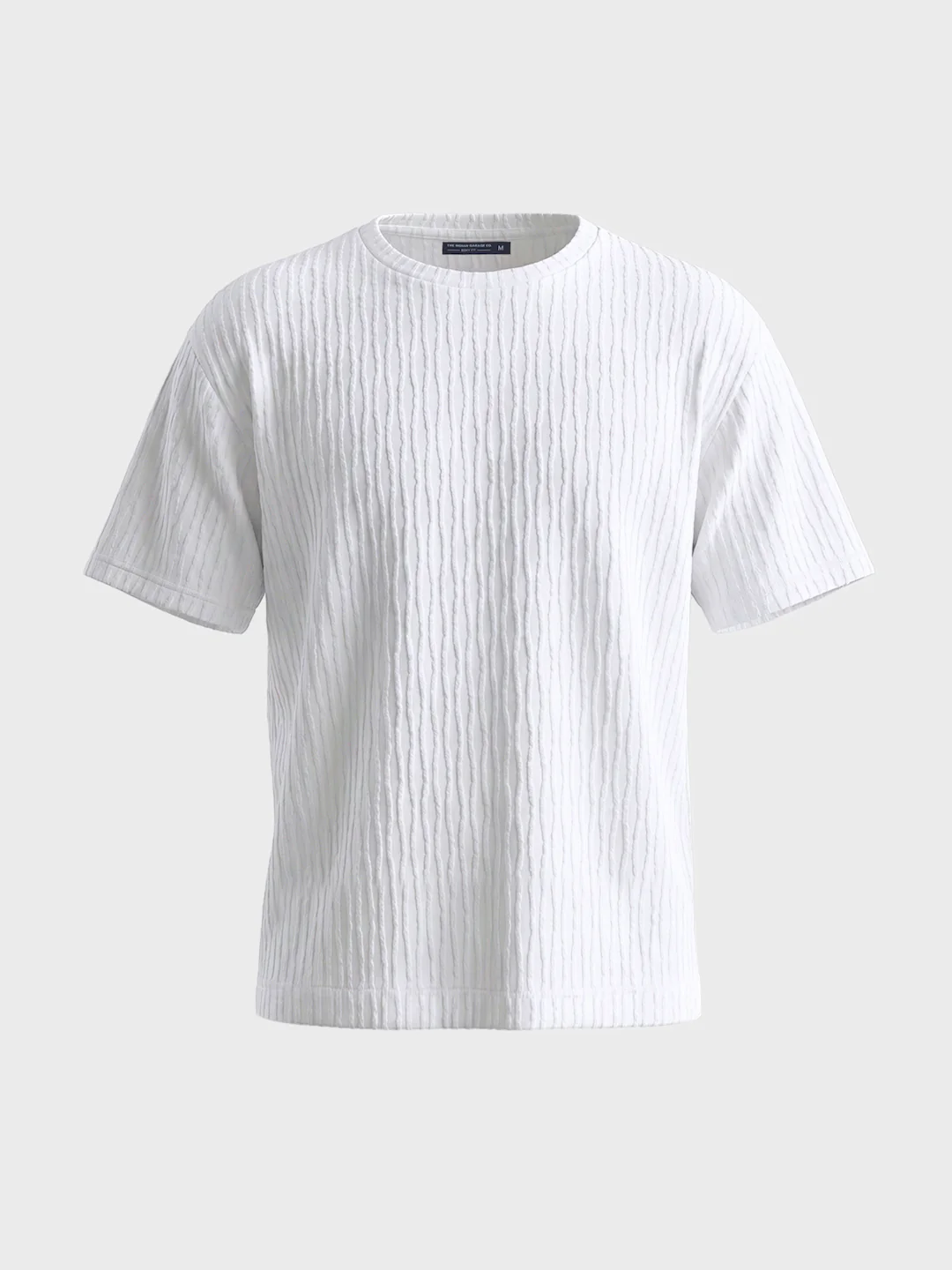 Men's White Boxy Fit Textured Resort Wear T-Shirt - Image 5