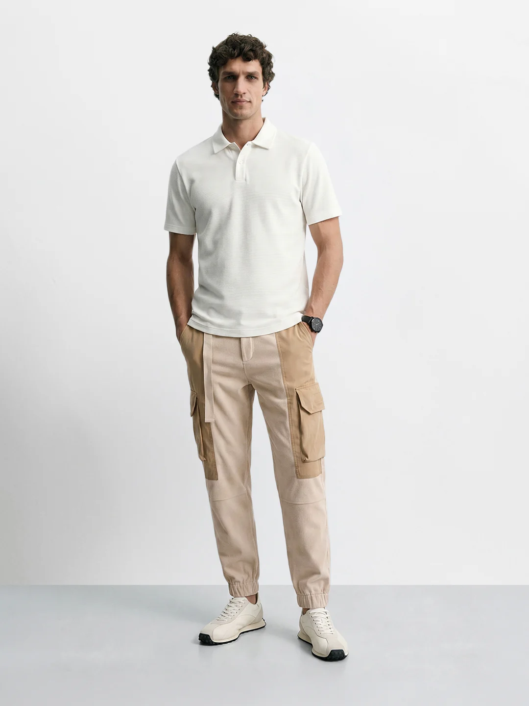 Men's White Loose Tapered Fit Solid Casual Jogger - Image 6