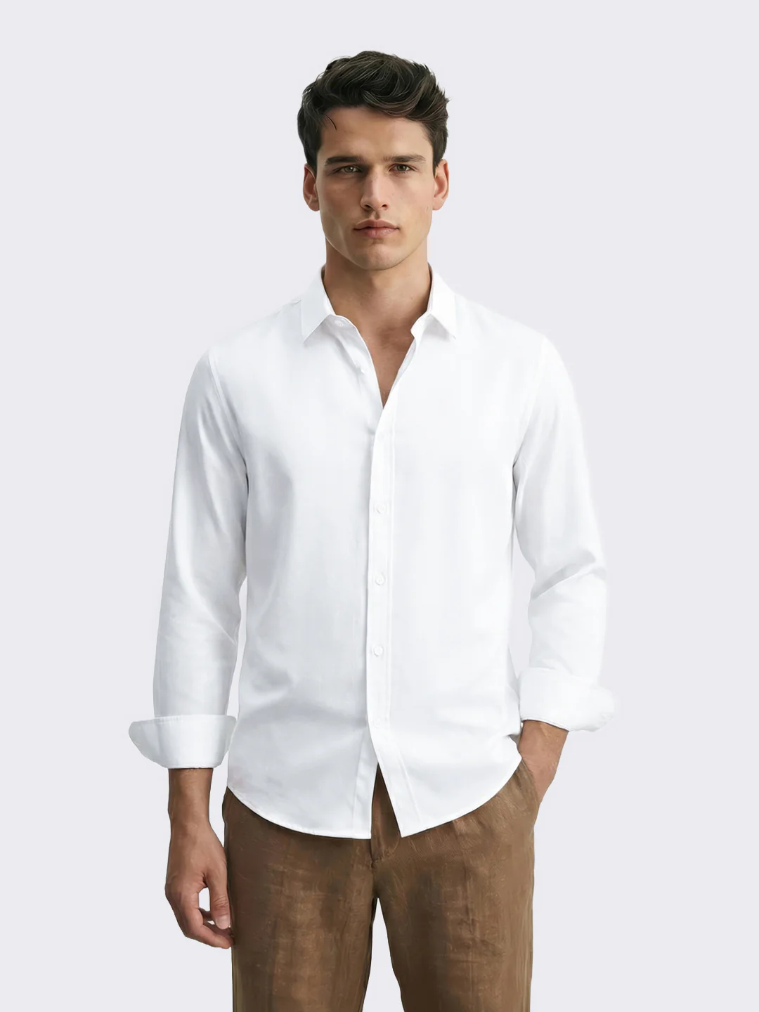 Men's White Regular Fit Casual Solid Shirt