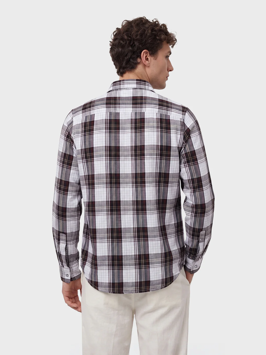 Men's White Regular Fit Checkered Casual Shirts - Image 5