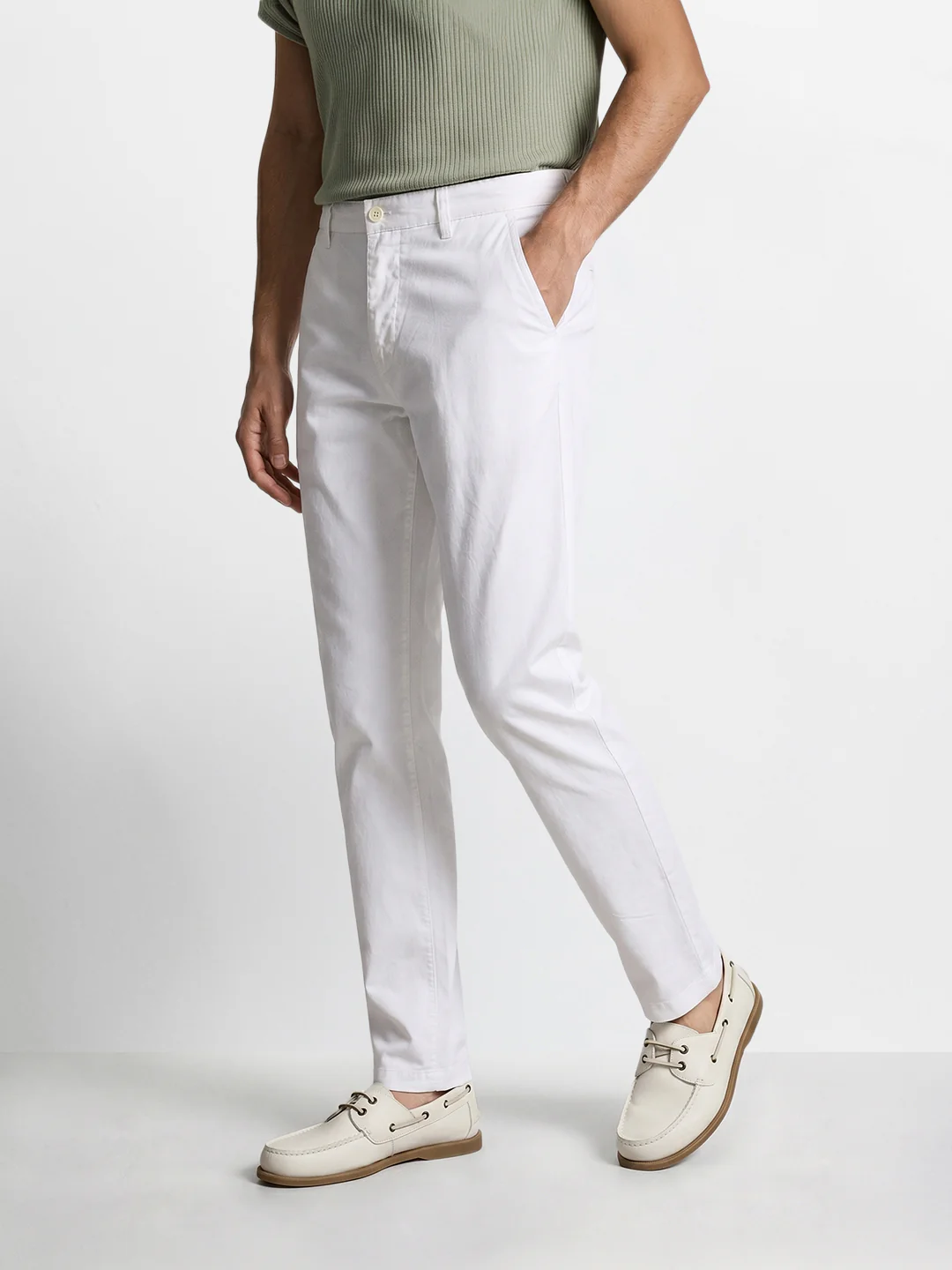 Men's White Regular Fit Solid Casual Chinos - Image 4