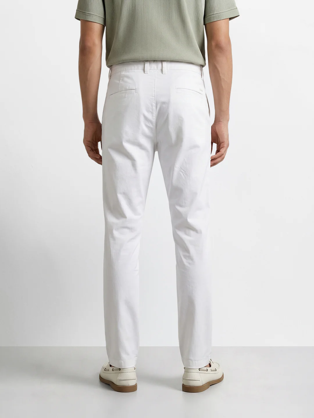 Men's White Regular Fit Solid Casual Chinos - Image 5