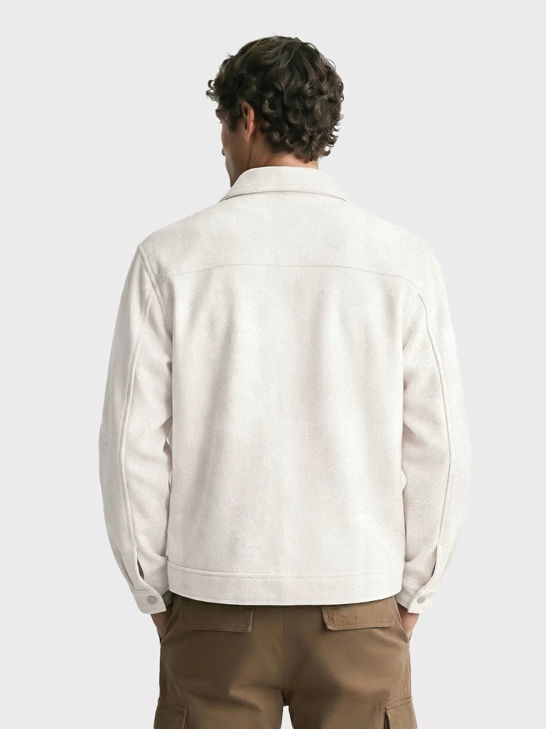 Men's White Regular Fit Solid Casual Biker Jacket - Image 2
